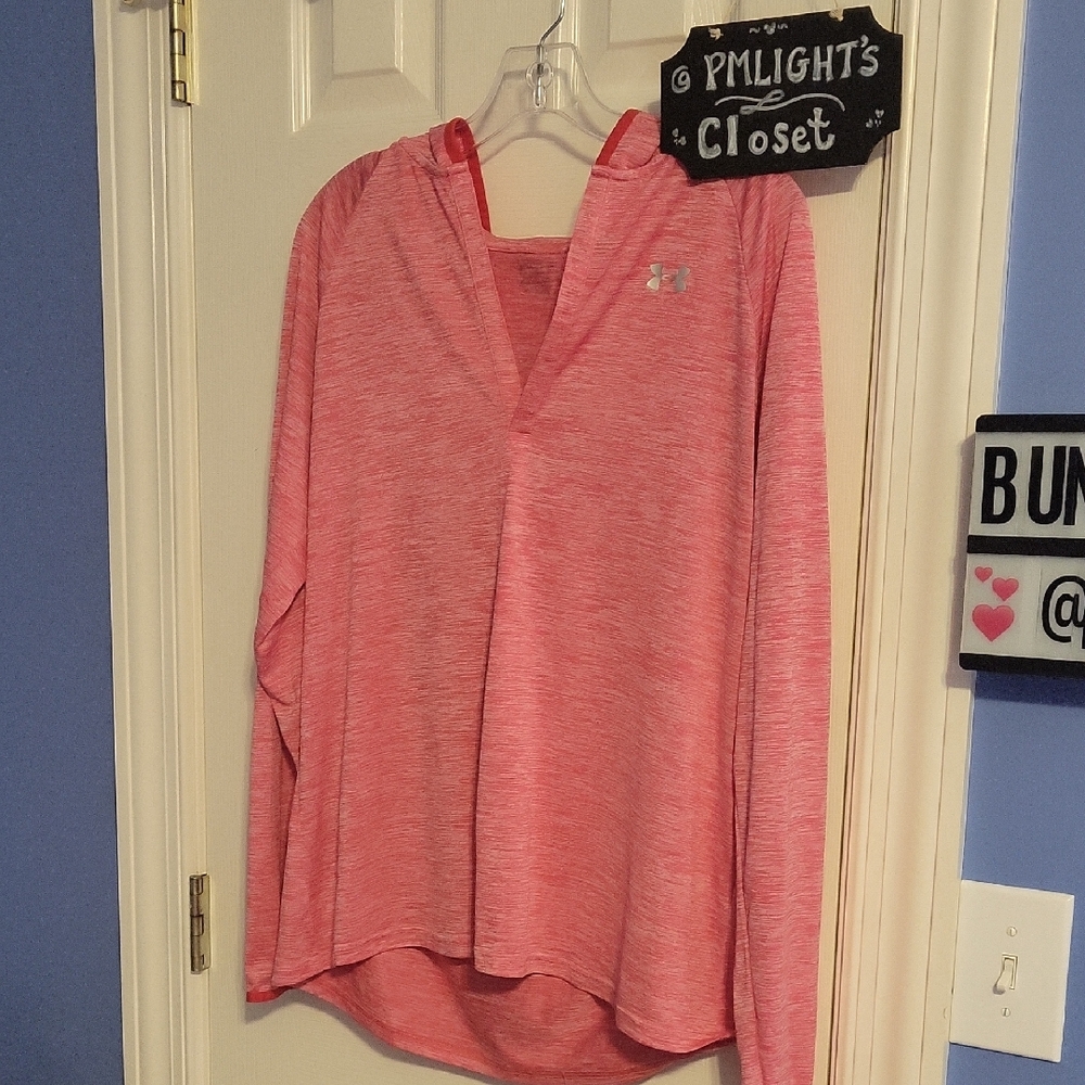 Under Armour Pink Heathered Hoodie Long Sleeve Large